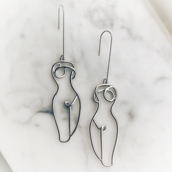 Jewelry - Silver Metal Nude Female Body Silhouette Earrings